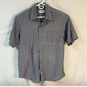 Orvis Mens Large Gray Striped Short Sleeve Shirt Button Up 100% Cotton!